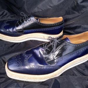 PRADA Men's Spazzolato Leather Platform Brogue Cre